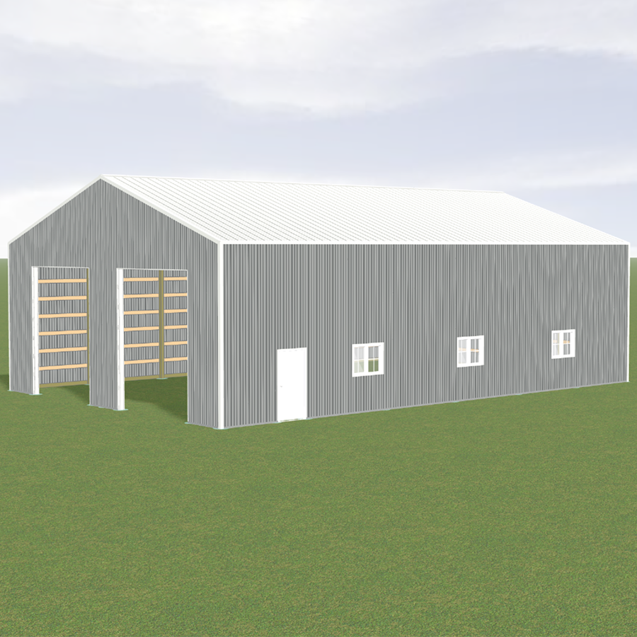 40x60x16 Pole Barn with two 12x14 framed openings.
