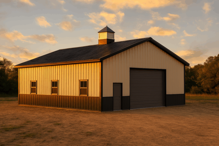 Pole Barn Garage - 40 x 60 pole barn garage at sunset in Colorado