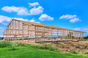 Pole Barn Garage - 50 x 80 Pole Barn under construction in Bennett Colorado