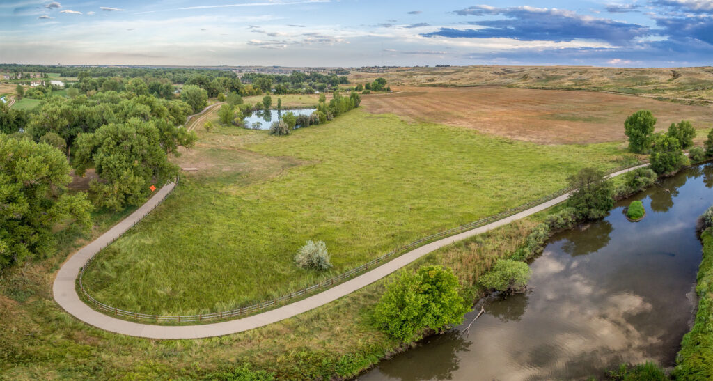Windsor Colorado - Aerial View of Poudre River Trail